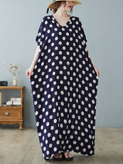 Urban Loose Batwing Sleeves Polka-Dot Printed A-Line Maxi Dress