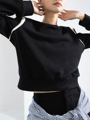 Contrast Color Long Sleeves Loose Round-Neck Sweatshirt Tops