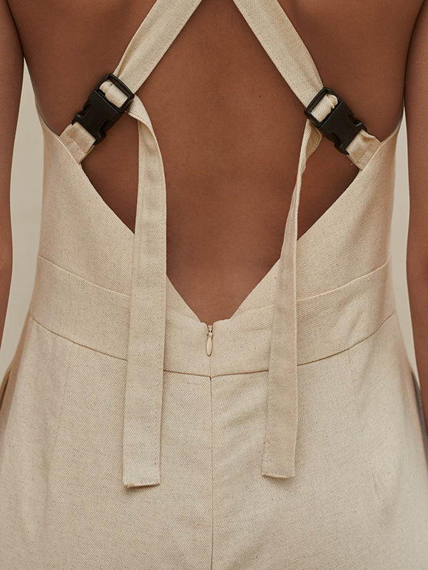 Solid Color Sleeveless Wide Leg Round-neck Jumpsuits