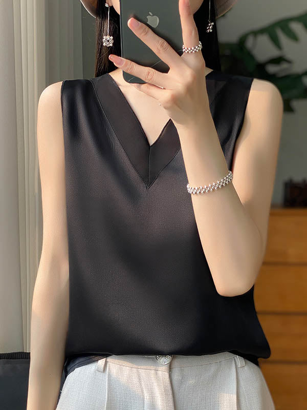 Solid Color Loose Sleeveless V-Neck Vest Top