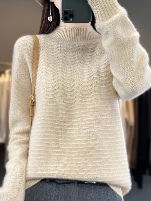 Solid Color Long Sleeves Loose Mock Neck Sweater Tops Pullovers