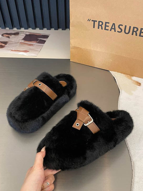 Buckle Round-Toe Split-Joint Slippers Platform Shoes