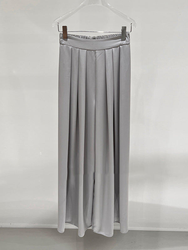 Elasticity Pleated Solid Color High Waisted Wide Leg Trousers Pants