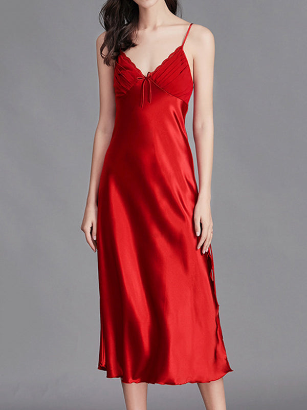 Solid Color Loose Sleeveless Spaghetti-Neck Babydolls Nightdress
