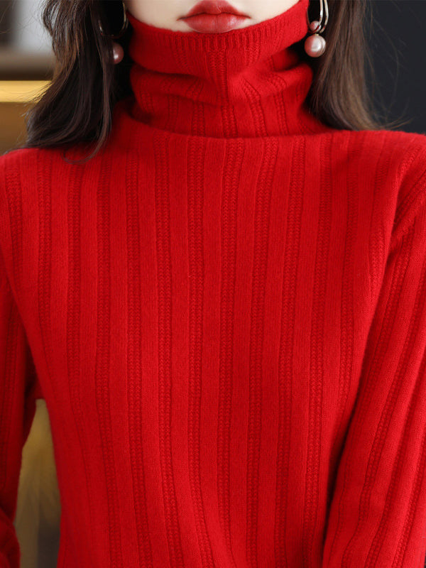 Keep Warm Solid Color Long Sleeves Skinny High Neck Sweater Tops Pullovers