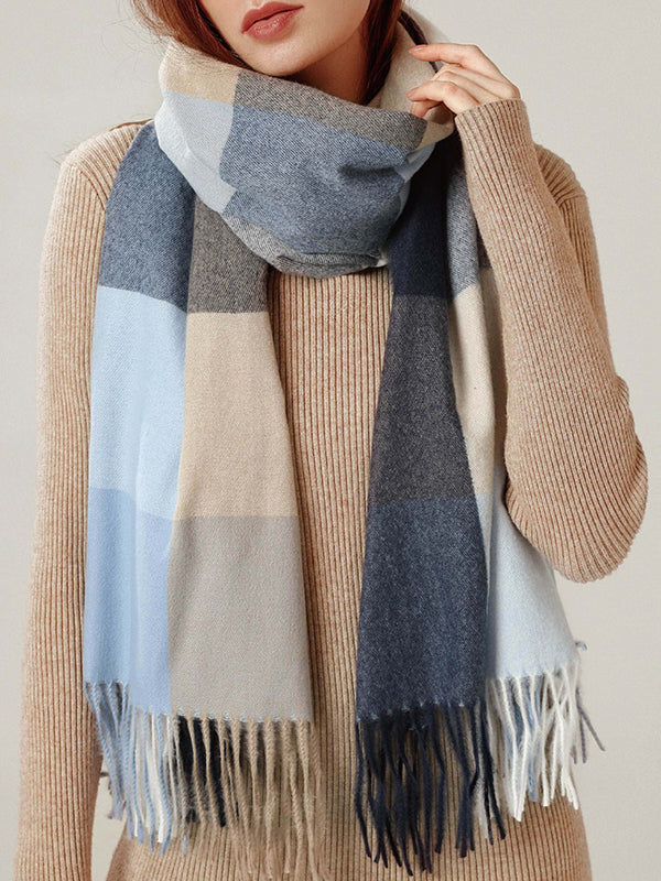 Keep Warm Plaid Tasseled Shawl&Scarf