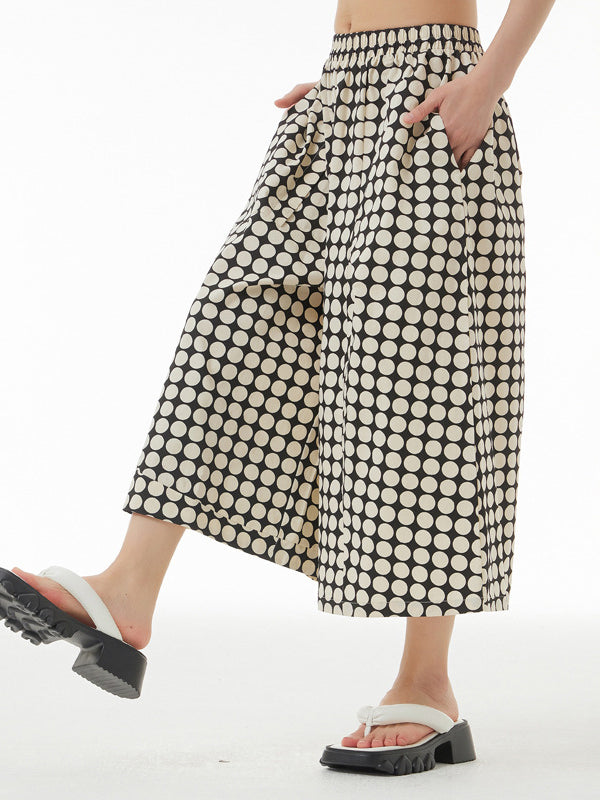 Elasticity Polka-Dot Split-Joint Loose Ninth Pants Pants Cropped Trousers