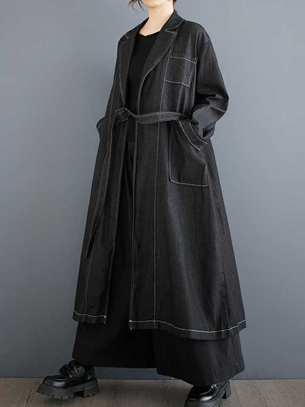 Buckle Pockets Solid Color Split-Joint Long Sleeves Loose Notched Collar Trench Coats Outerwear