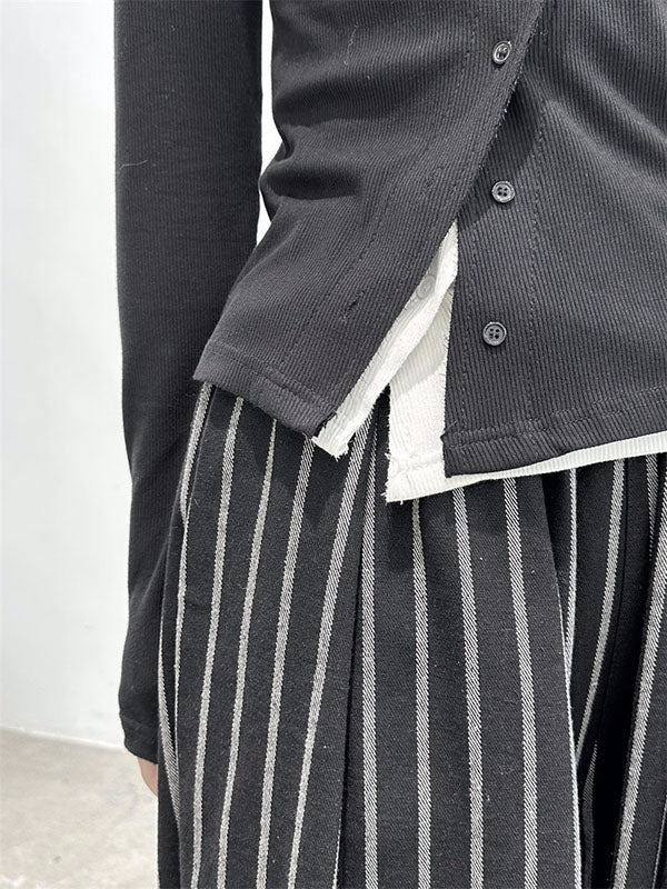 High-Waisted Split-Joint Striped Patterns Harem Pants Loose Trousers Pants