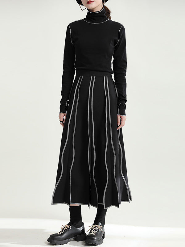 Original Irregular Contrast Color Striped Skirt