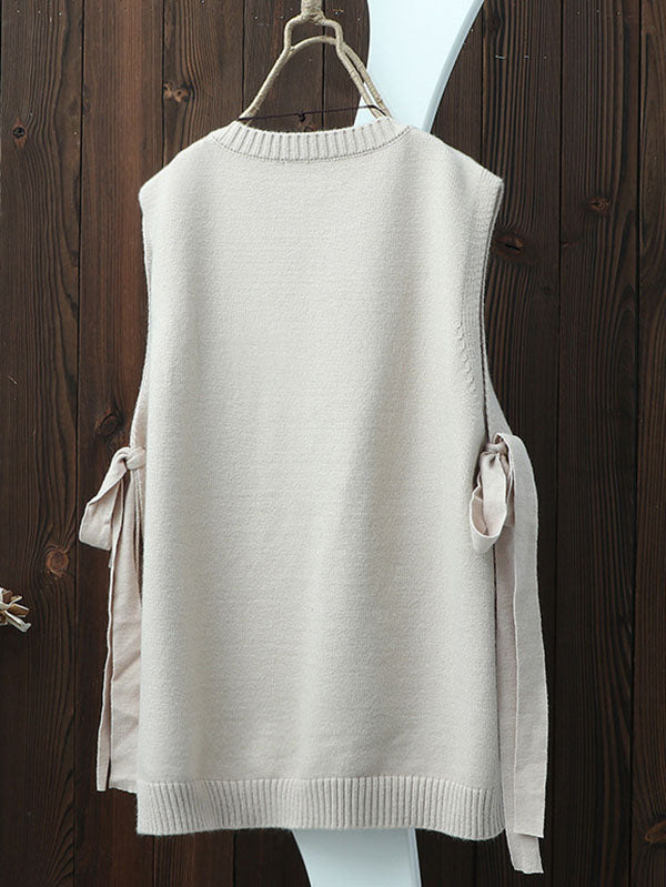 Vintage Split-side Bandage Knitting Vest