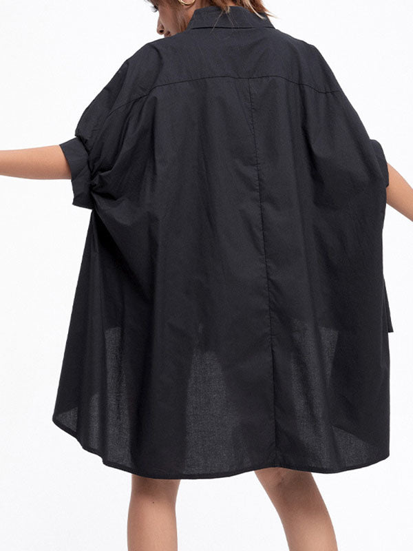 Solid Color Batwing Sleeves High-Low Lapel Blouses&Shirts Tops