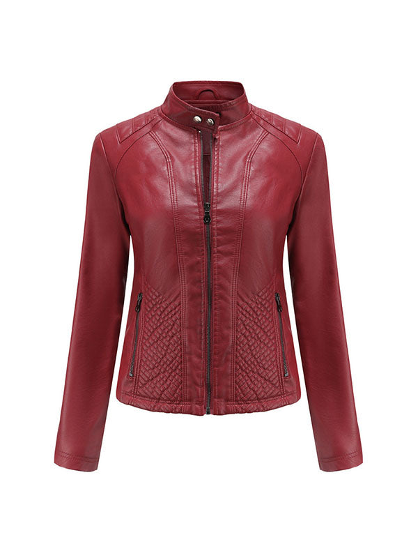 Buttoned Pockets Split-Joint Zipper Long Sleeves Plus Size Stand Collar Outerwear Jackets