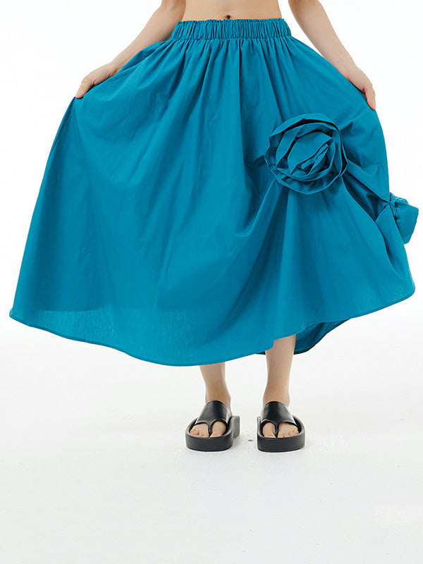 Asymmetric Elasticity Solid Color Three-Dimensional Flower Loose Skirts Bottoms