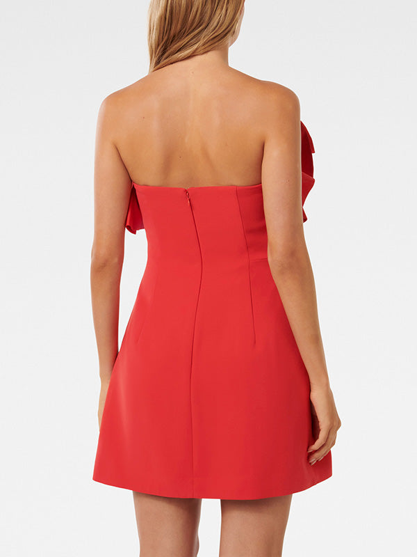 Solid Color Split-Joint Three-Dimensional Flower Zipper A-Line Sleeveless Tube Mini Dresses