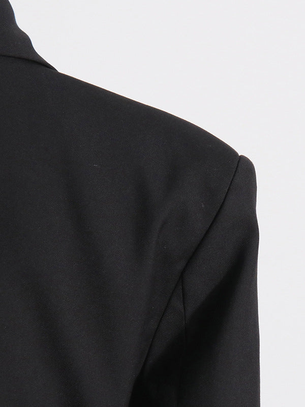 Buckle Gauze See-Through Solid Color Split-Joint Long Sleeves Notched Collar Blazer