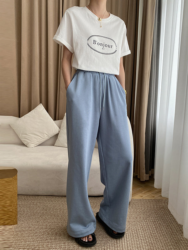 Solid Color High Waisted Wide Leg Casual Pants Bottoms