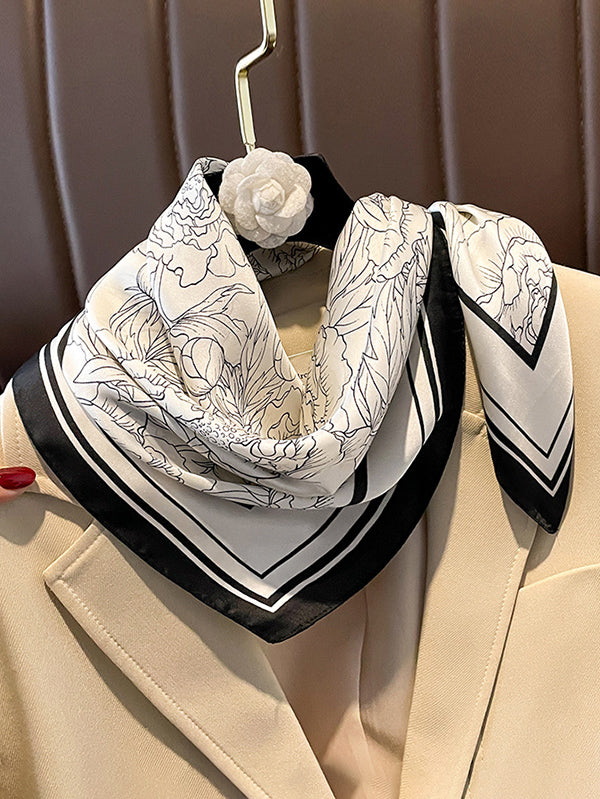 Floral Printed Silk Imitation Shawl&Scarf
