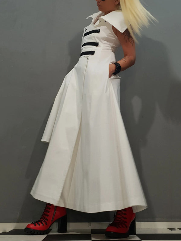 Buttoned Split-Joint Irregular Clipping Loose Lapel Shirt Dress Maxi Dresses