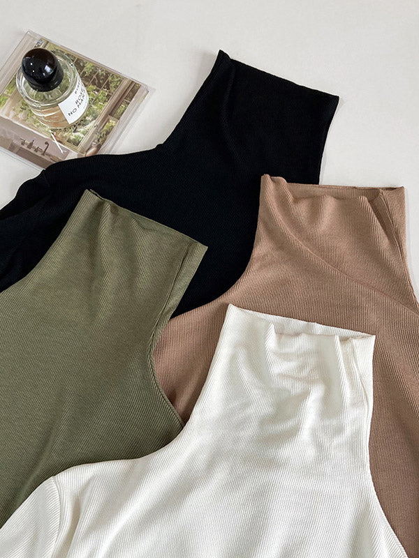 Simple 6 Colors Heaps Collar Long Sleeves Knitting T-Shirt Top