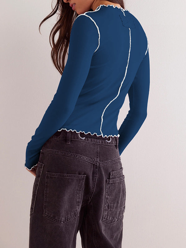 Solid Color Long Sleeves Skinny Round-Neck T-Shirts