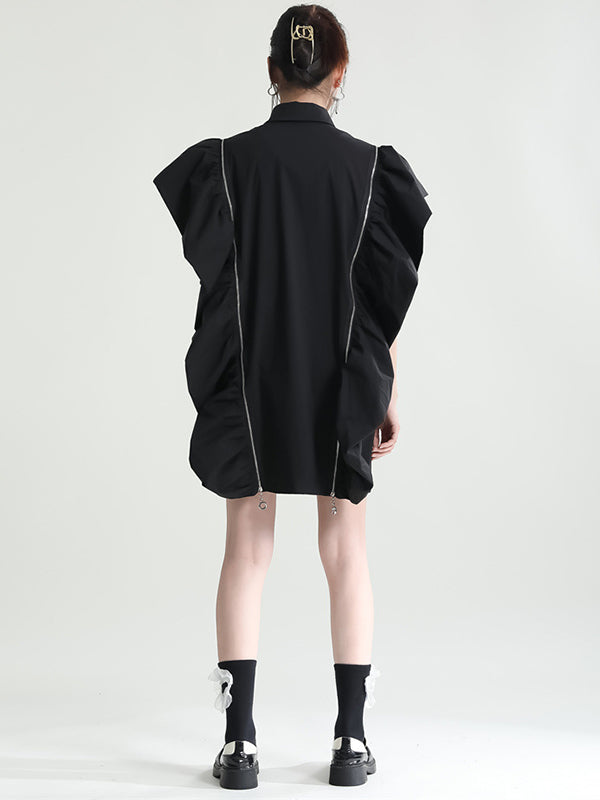 Original Solid Color Detachable Falbala Black Mini Dress