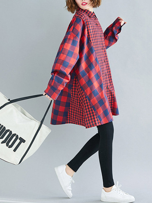 Plaid Lapel Long Sleeve Blouse Top