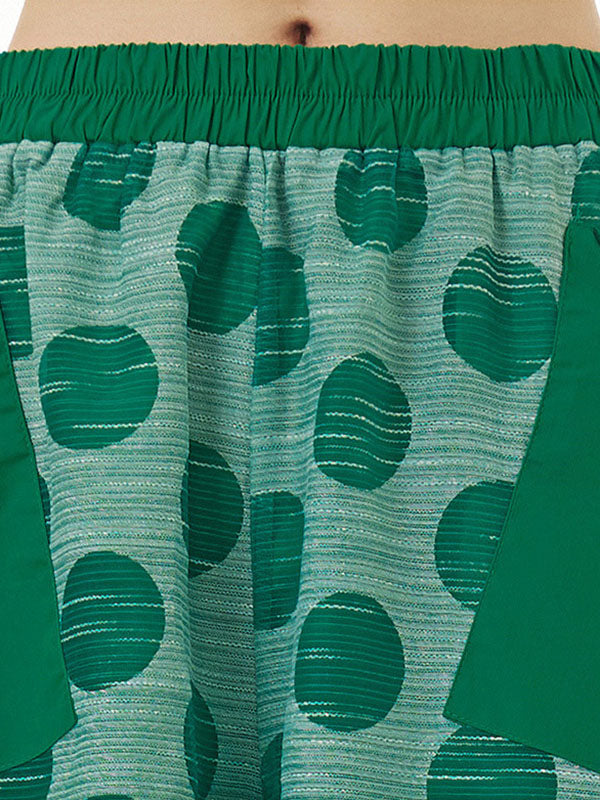 Gauze Polka-Dot See-Through Cropped False Two Casual Pants Bottoms