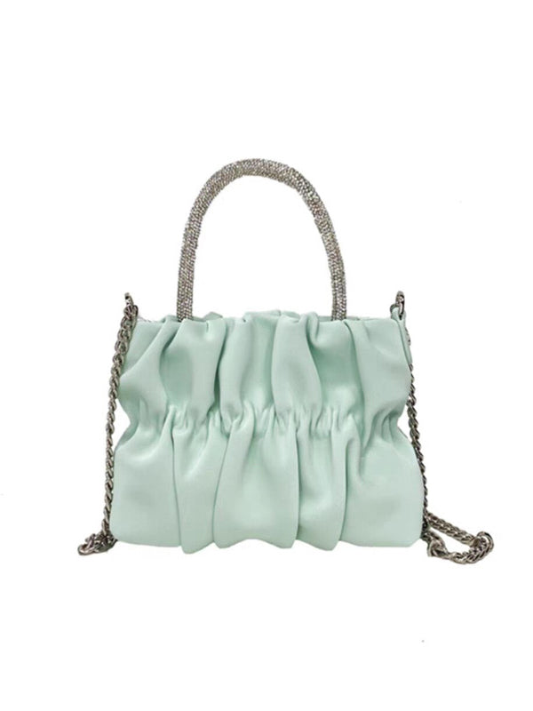 Chains Pleated Rhinestone Solid Color Zipper Crossbody Bags Accessories