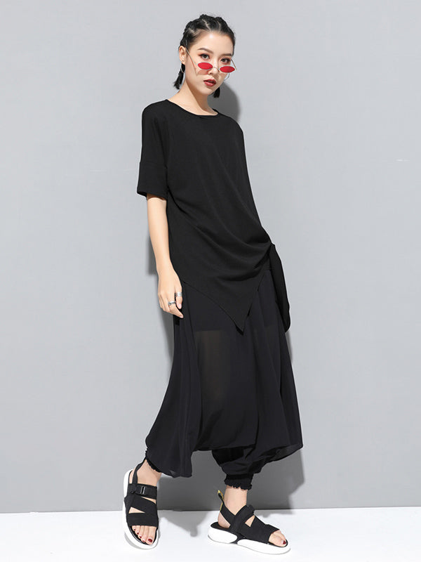 Original Irregularity Split-Joint Solid T-Shirts Tops
