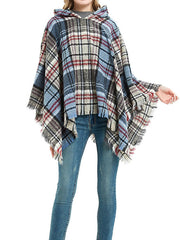Fringed Hooded Keep Warm Plaid Shawl&Cloak Cape