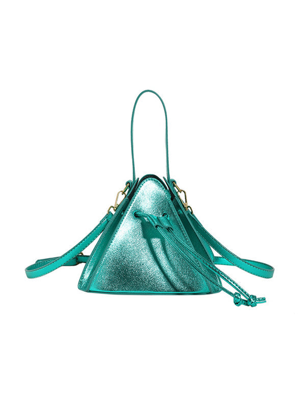Drawstring Solid Color Split-Joint Triangle Handbags
