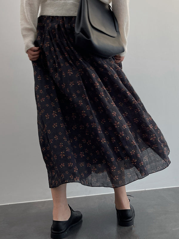 Drawstring Elasticity Floral Printed Loose Skirts