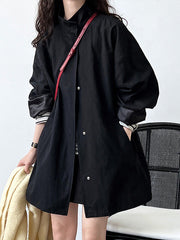 Pockets Solid Color Long Sleeves Loose Stand Collar Trench Coats Outerwear