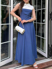 Pleated Split-Joint A-Line Loose Lapel Maxi Dresses