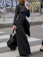 High Waisted Loose Asymmetric Solid Color Split-Joint Pants Trousers