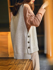 Casual Sleeveless Loose Solid Color Round-Neck Knitting Vest Outerwear
