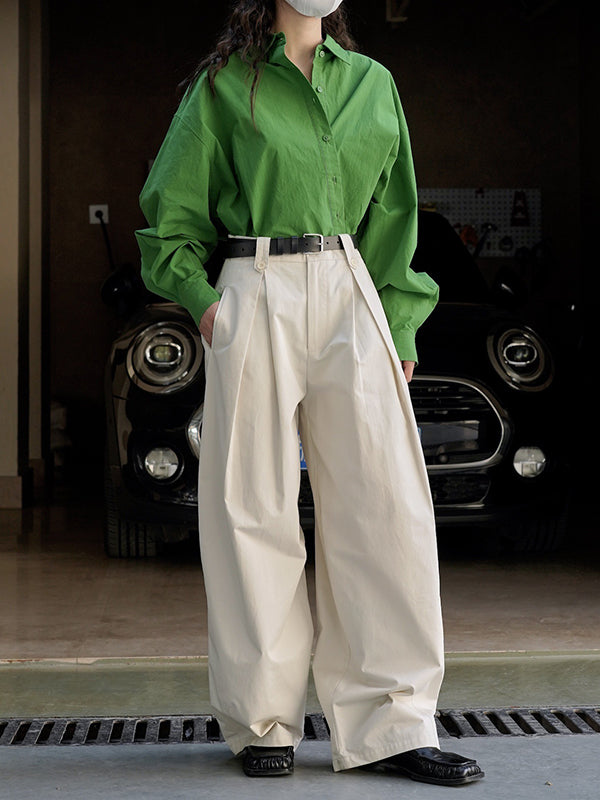Asymmetric Solid Color Long Sleeves Loose Lapel Blouses