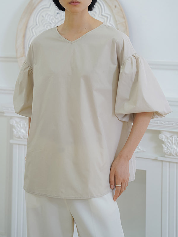 Solid Color Half Sleeves Loose V-Neck Blouses&Shirts Tops