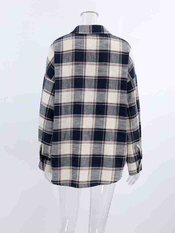 Plaid Split-Joint Long Sleeves Loose Lapel Blouses&Shirts Tops