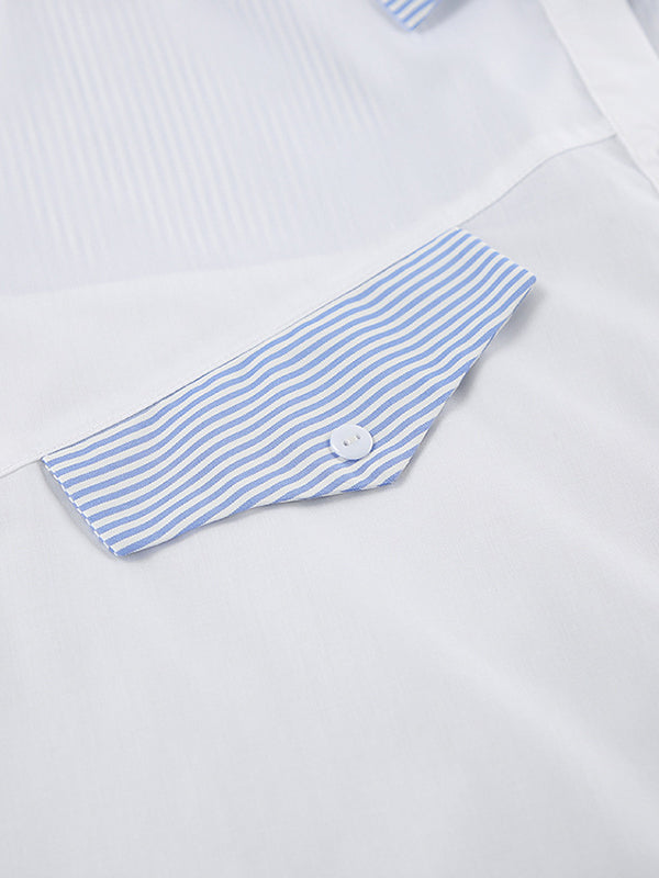 Buttoned Split-Joint Striped Long Sleeves Loose Lapel Blouses&Shirts Tops