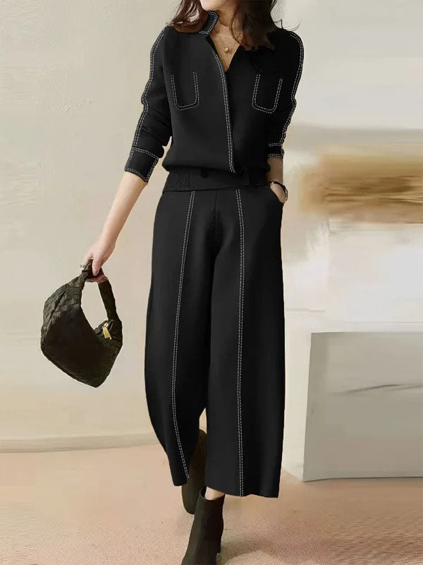 Split-Joint Long Sleeves Loose V-Neck Cardigan Tops
