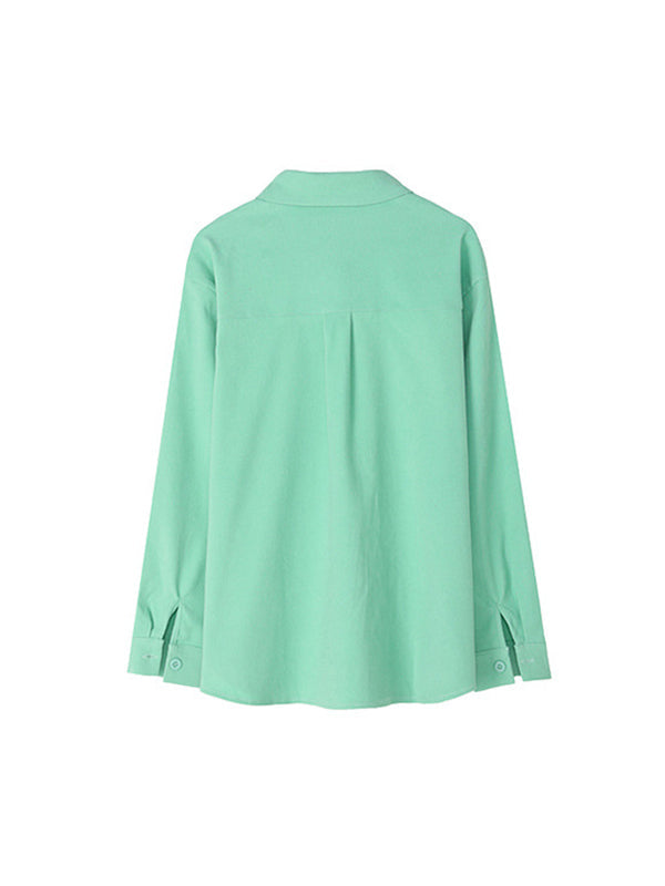 Solid Color Split-Joint Long Sleeves Loose Lapel Blouses
