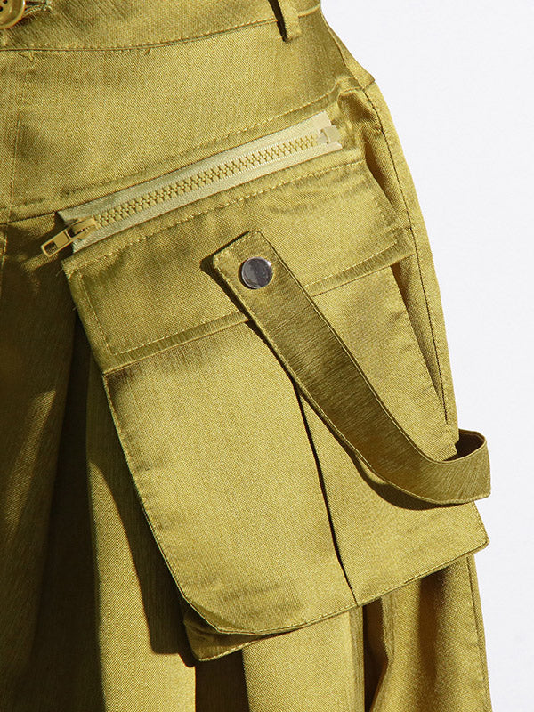 Pockets Solid Color Loose Wide Leg Trousers Casual Pants Bottoms