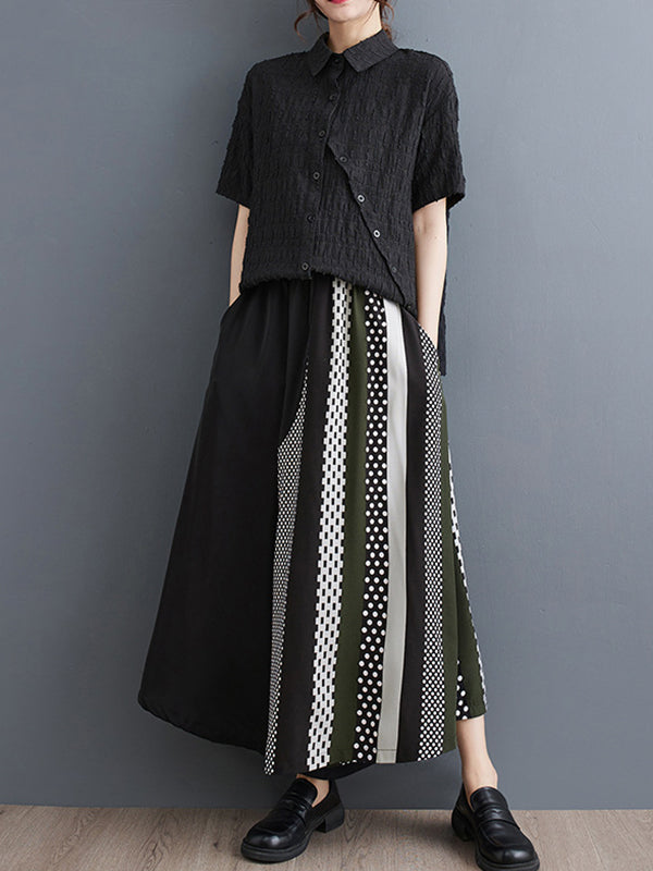 Asymmetric Polka-Dot Printed Split-Joint High Waisted Loose Trousers Pants Culotte