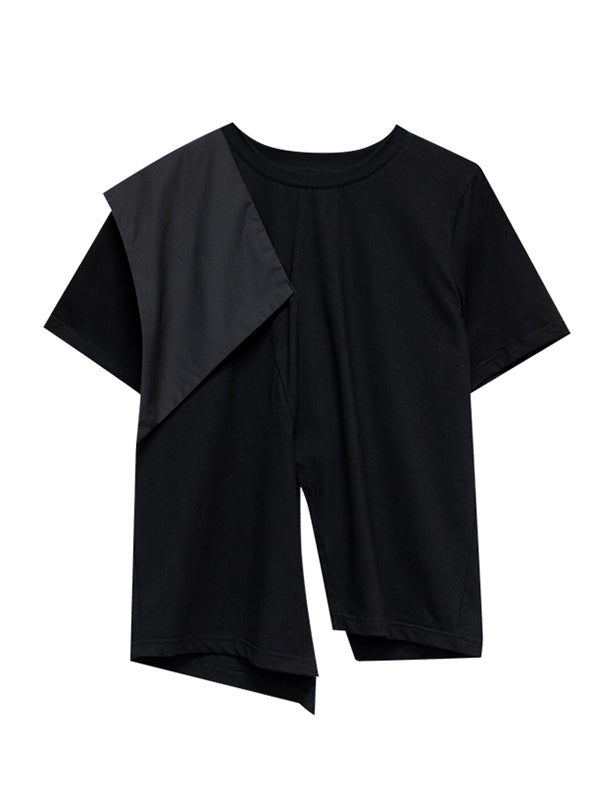 Urban Asymmetric Split-Front Solid Color Short Sleeves T-Shirt Top