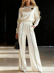 Contrast Color Line Split-Joint Elasticated Waist High Waisted Pants