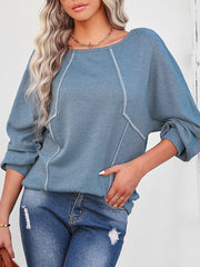 Split-Joint Long Sleeves Loose Round-Neck T-Shirts Tops