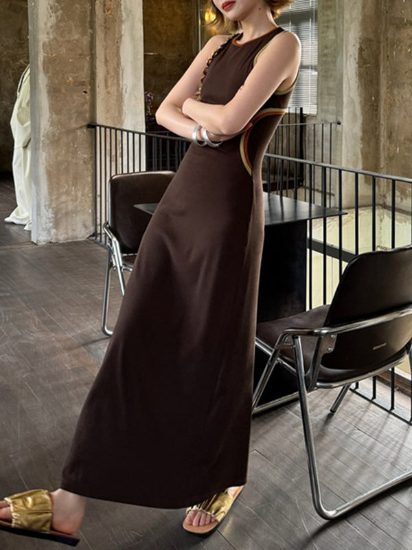 Split-Joint Bodycon Sleeveless Round-Neck Maxi Dresses