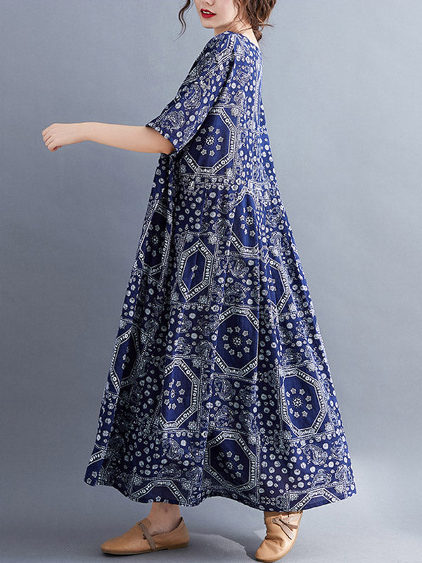 Vintage Floral Batwing Sleeve Dress